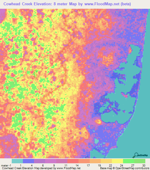 Cowhead Creek,Belize Elevation Map