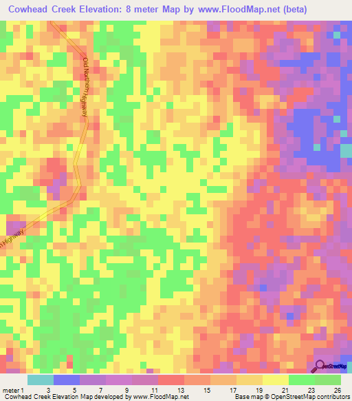 Cowhead Creek,Belize Elevation Map