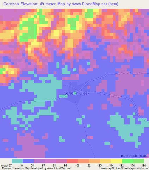 Corozon,Belize Elevation Map