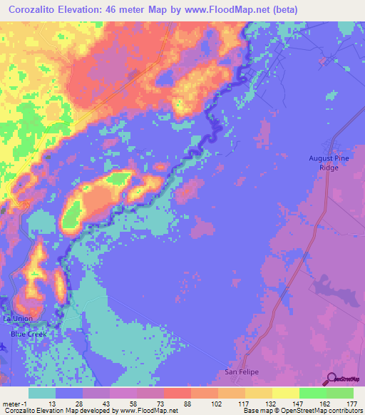 Corozalito,Belize Elevation Map