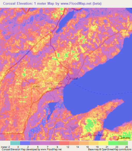 Corozal,Belize Elevation Map