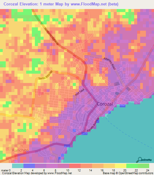 Corozal,Belize Elevation Map