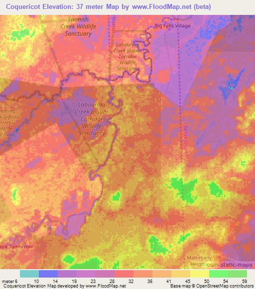 Coquericot,Belize Elevation Map