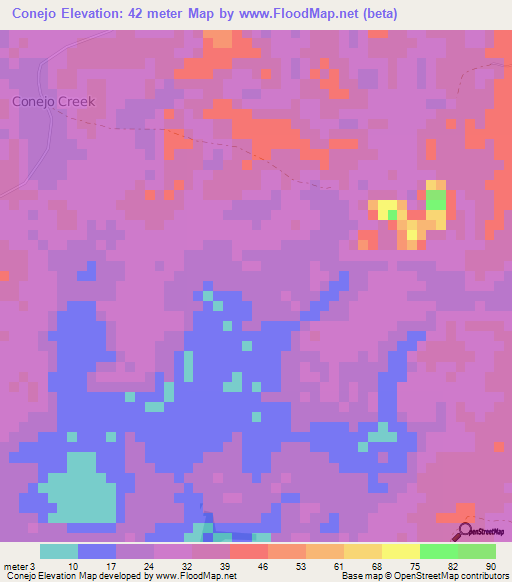 Conejo,Belize Elevation Map