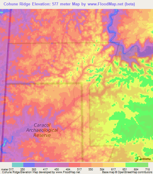 Cohune Ridge,Belize Elevation Map
