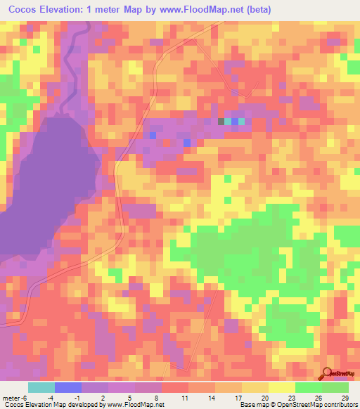 Cocos,Belize Elevation Map