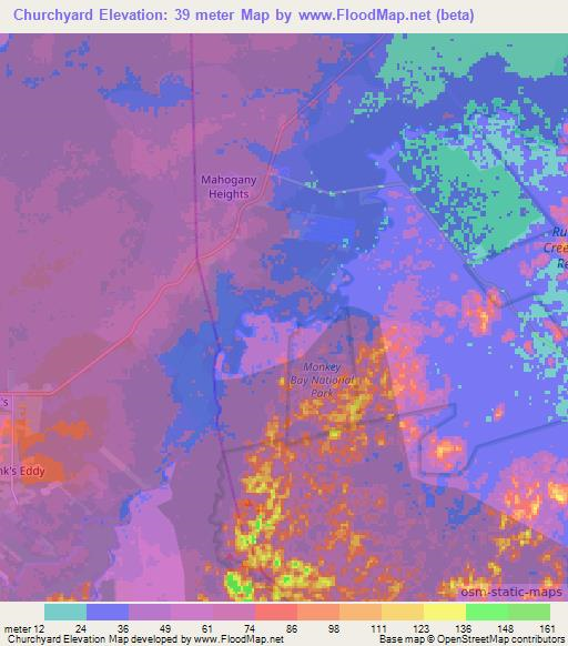 Churchyard,Belize Elevation Map