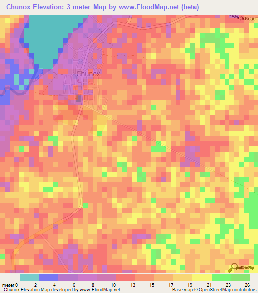 Chunox,Belize Elevation Map