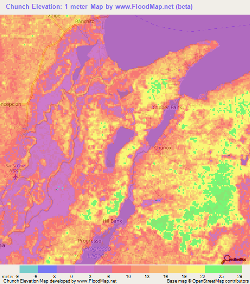 Chunch,Belize Elevation Map
