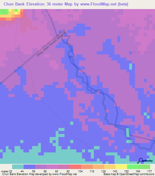 Chun Bank,Belize Elevation Map