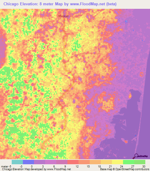 Chicago,Belize Elevation Map
