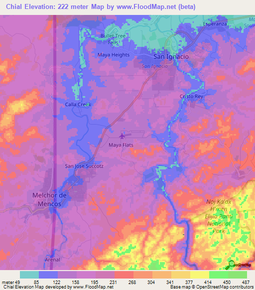 Chial,Belize Elevation Map