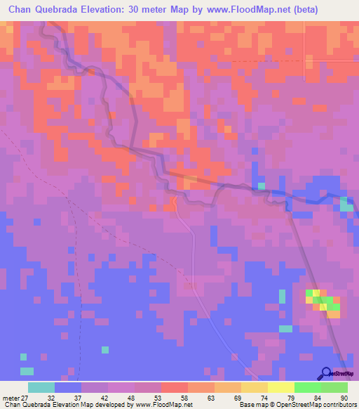 Chan Quebrada,Belize Elevation Map