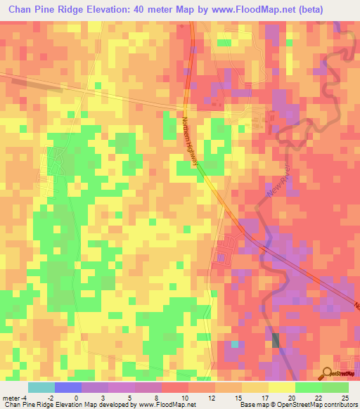Chan Pine Ridge,Belize Elevation Map