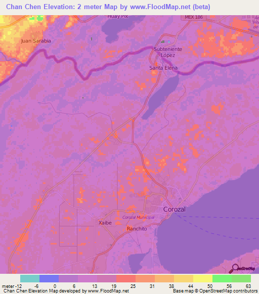 Chan Chen,Belize Elevation Map