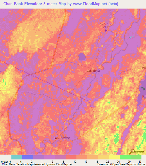 Chan Bank,Belize Elevation Map