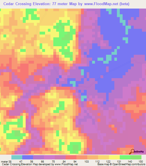 Cedar Crossing,Belize Elevation Map