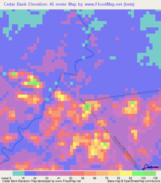 Cedar Bank,Belize Elevation Map