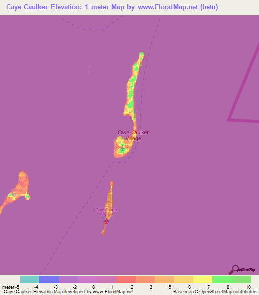 Caye Caulker,Belize Elevation Map
