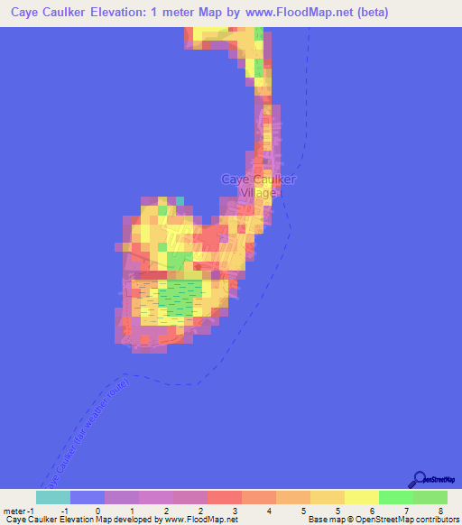 Caye Caulker,Belize Elevation Map