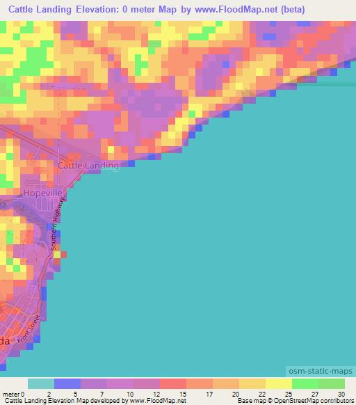Cattle Landing,Belize Elevation Map