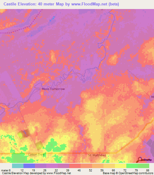 Castile,Belize Elevation Map