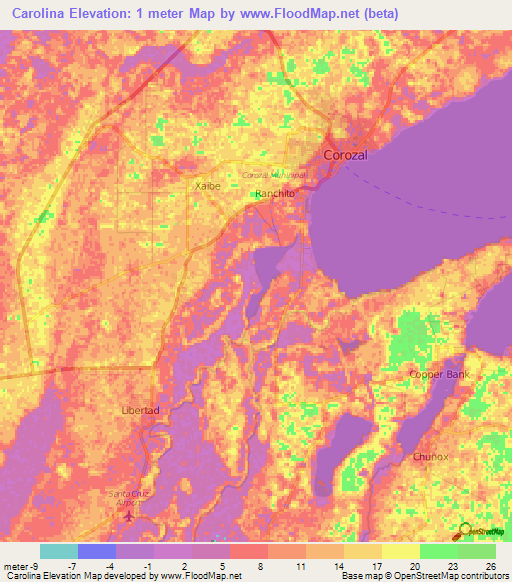 Carolina,Belize Elevation Map