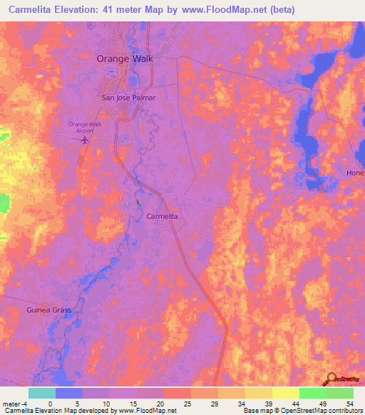 Carmelita,Belize Elevation Map