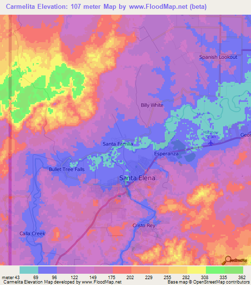 Carmelita,Belize Elevation Map
