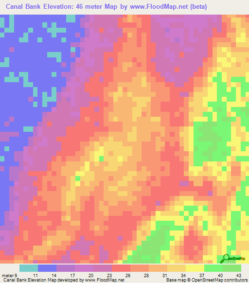 Canal Bank,Belize Elevation Map