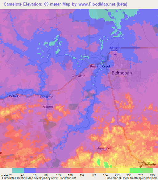 Camelote,Belize Elevation Map