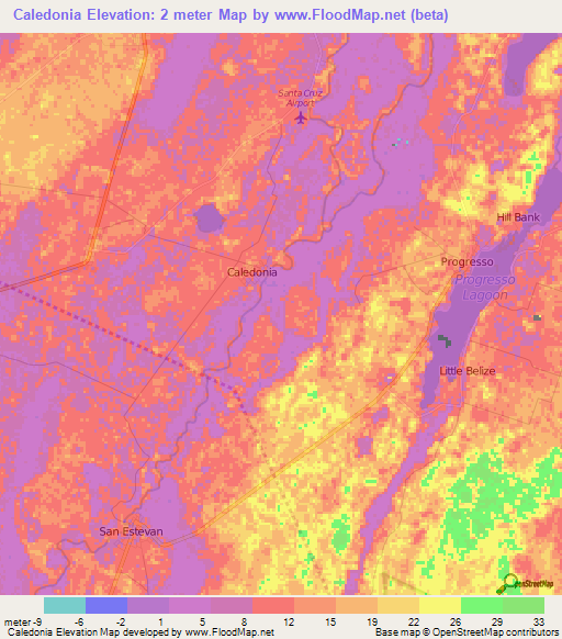 Caledonia,Belize Elevation Map