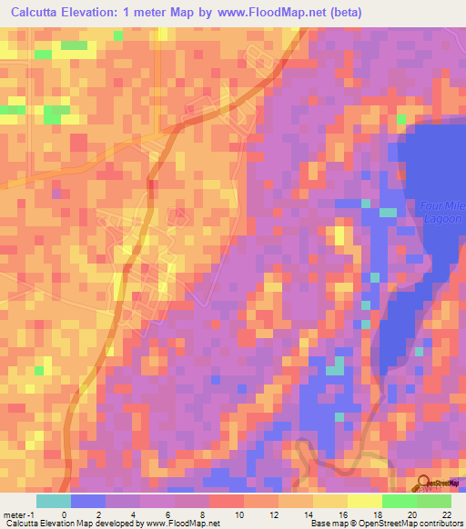 Calcutta,Belize Elevation Map