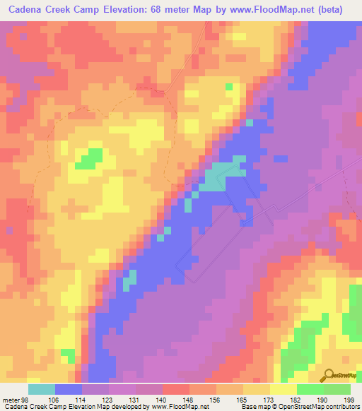 Cadena Creek Camp,Belize Elevation Map