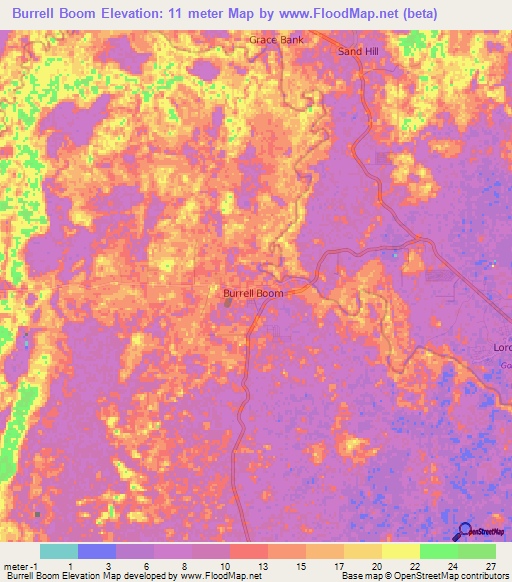 Burrell Boom,Belize Elevation Map