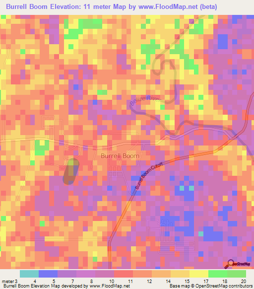 Burrell Boom,Belize Elevation Map