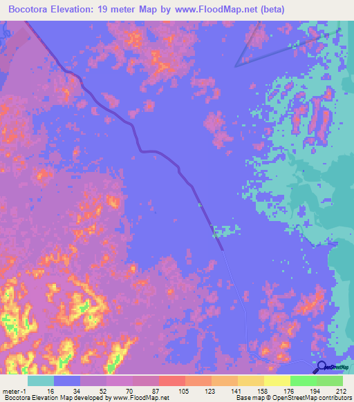 Bocotora,Belize Elevation Map