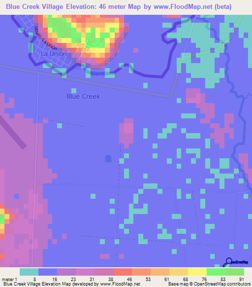 Blue Creek Village,Belize Elevation Map