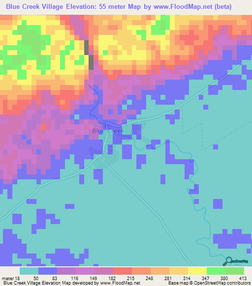 Blue Creek Village,Belize Elevation Map
