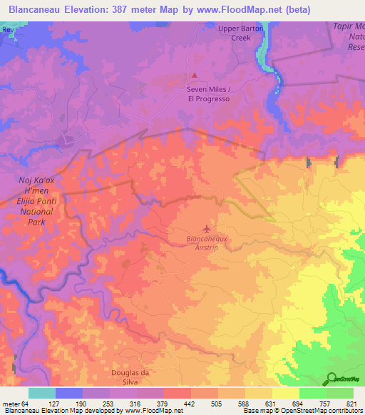 Blancaneau,Belize Elevation Map