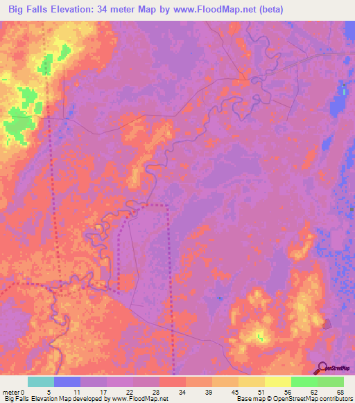 Big Falls,Belize Elevation Map