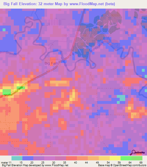 Big Fall,Belize Elevation Map