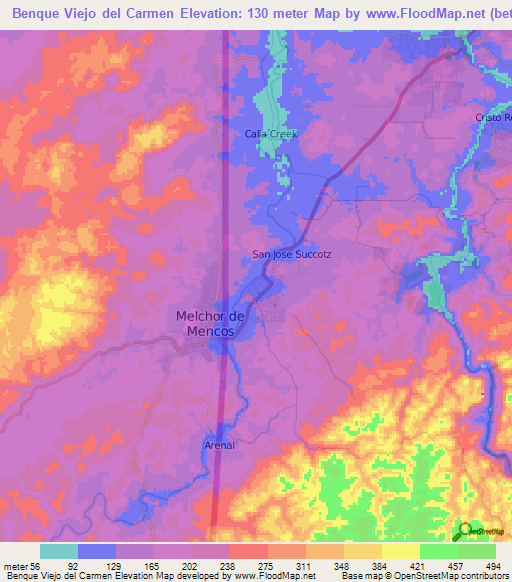 Benque Viejo del Carmen,Belize Elevation Map
