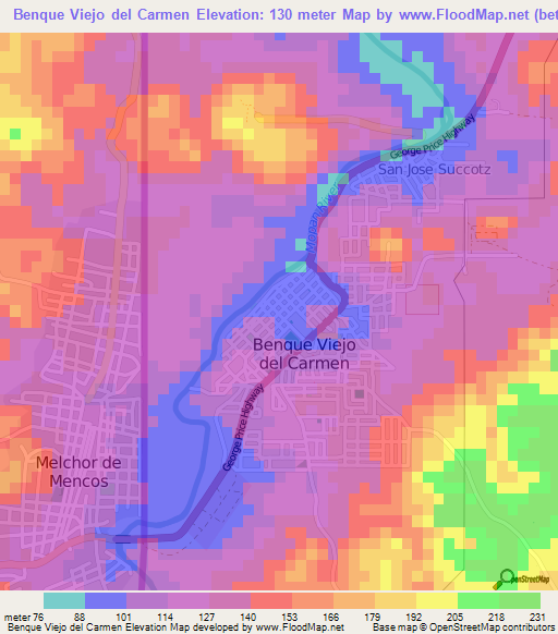Benque Viejo del Carmen,Belize Elevation Map