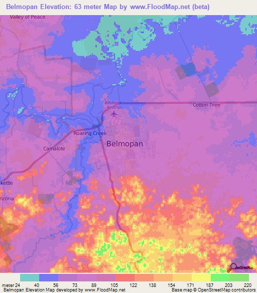 Belmopan,Belize Elevation Map