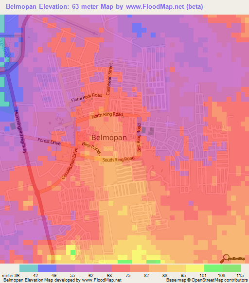 Belmopan,Belize Elevation Map