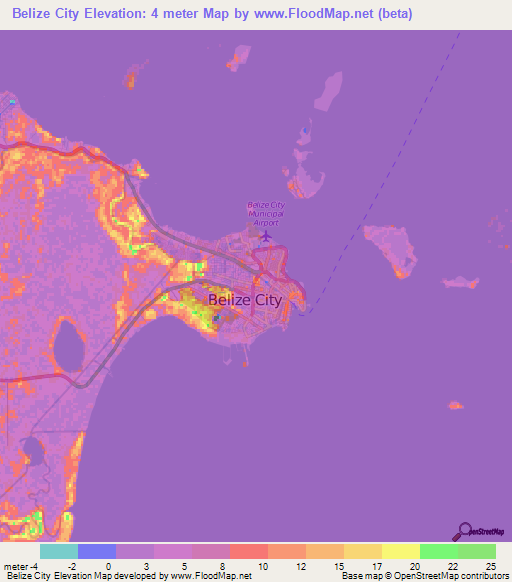 Belize City,Belize Elevation Map