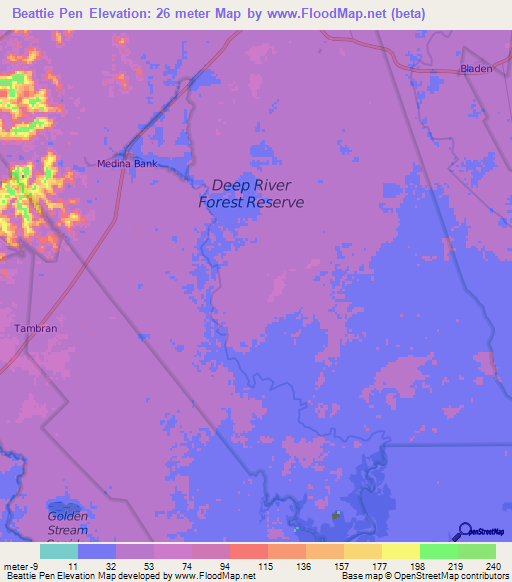 Beattie Pen,Belize Elevation Map