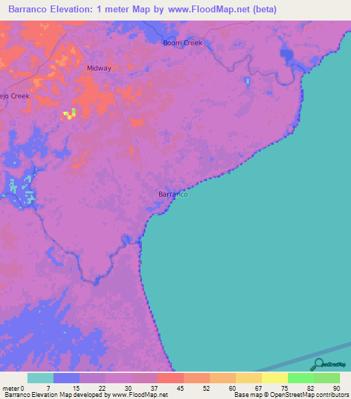Barranco,Belize Elevation Map