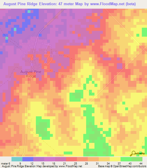 August Pine Ridge,Belize Elevation Map